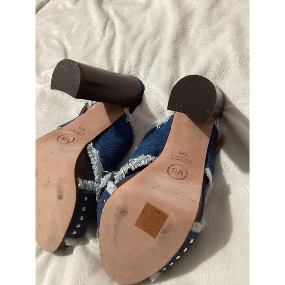 Veronica Beard Studded Fringe Denim Chunk Clog Heel, Peep Toe Size US 6 - Picture 6 of 7
